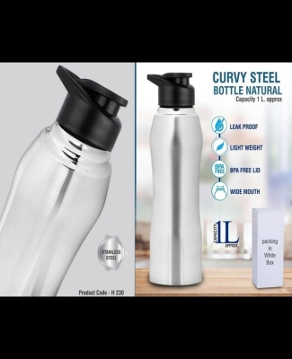 Curvy steel bottle Natural | Capacity 1L approx