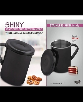 Shiny SS Coffee mug with handle | Cap included | Capacity 225ml approx