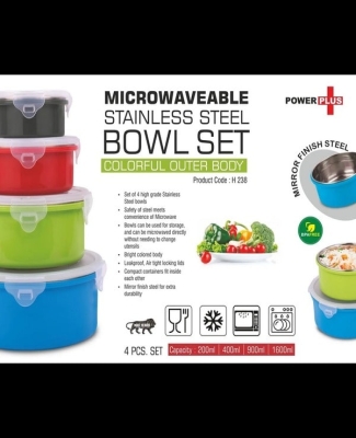 4 pc Microwaveable Stainless Steel Bowl set | Colorful outer body | Capacity: 200, 400, 900 and 1600 ml