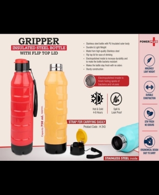 Gripper: Insulated Steel Bottle with Flip top lid | Keeps Hot & Cold for 4-6 Hours | Capacity 750 ml approx