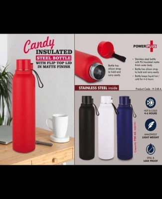 Candy: Insulated Steel Bottle with Flip top lid in Matte Finish | Keeps Hot & Cold for 4-6 Hours | Capacity 750 ml approx