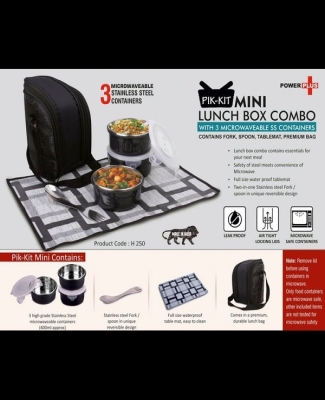 PIK-KIT mini: Lunch box combo with 3 Microwaveable SS containers | Contains Fork, Spoon, Tablemat, Premium Bag
