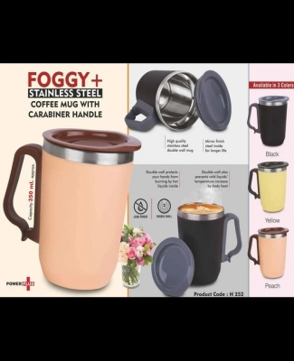 Foggy+ Stainless Steel coffee mug with Carabiner Handle | Leak Proof Cap | Capacity 350ml approx