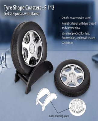 Tyre shape coaster set with stand (4 pcs) E112