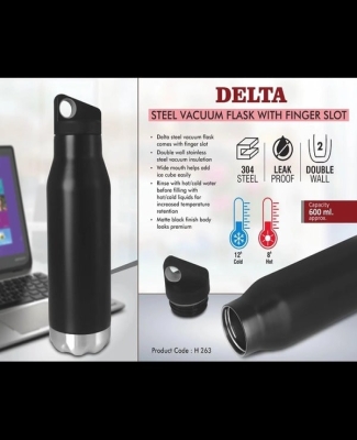 Delta Steel Vacuum Flask with Finger slot | 304 steel inside | Capacity 600 ml approx