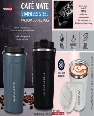 Cafe Mate: Stainless Steel Vacuum coffee mug | Premium Flip top locking cap | Capacity 380ml approx