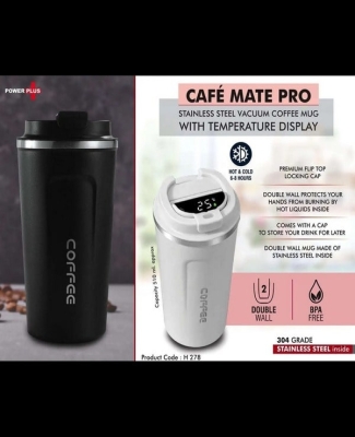 Cafe Mate Pro: Stainless Steel Vacuum coffee mug with Temperature Display | Premium Flip top locking cap | Capacity 510ml approx