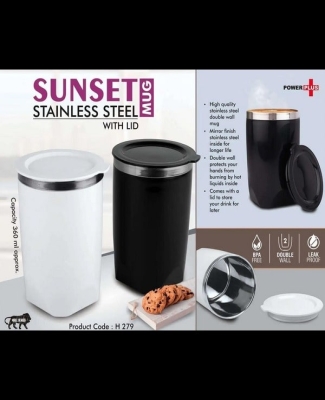 Sunset : Stainless Steel Mug with Lid | Leak proof | BPA Free | Capacity 360 ml approx