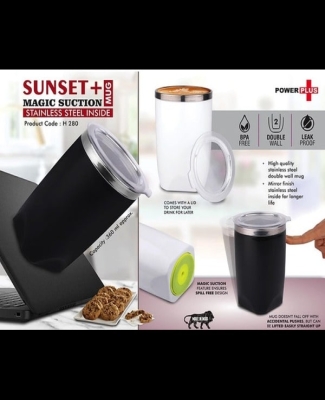 Sunset+ : Magic Suction Mug with Stainless Steel inside | Spill proof design | Leak Proof Lid | BPA Free | Capacity 360 ml approx