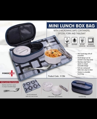 Mini Lunch box bag with 2 Microwave safe containers, Spoon, Fork and Tablemat