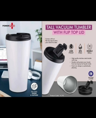 Tall Vacuum Tumbler with Flip top lid | Capacity 500ml approx | Keeps hot upto 6 hours