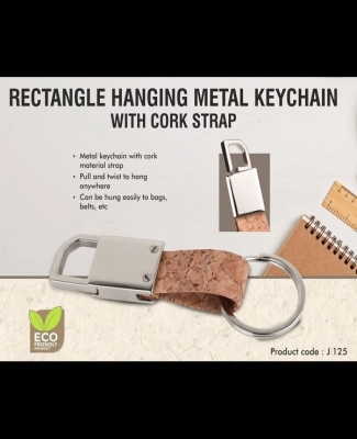 Rectangle hanging metal keychain with Cork strap