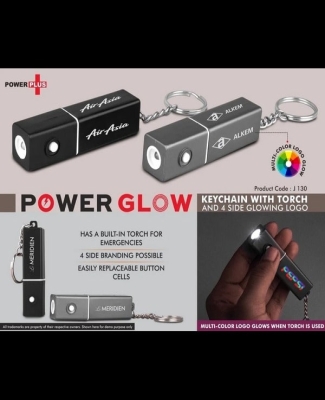 PowerGlow keychain with Torch and 4 side Glowing Logo