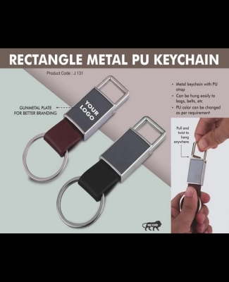 Pull out rectangle metal PU keychain