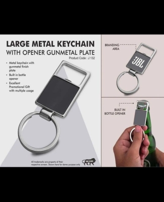 Large metal keychain with opener | Gunmetal plate