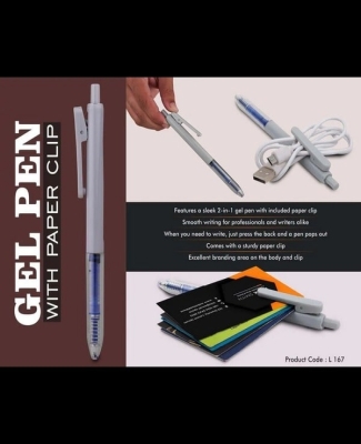 Gel pen with paper clip