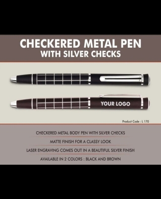 Checkered Metal Pen with Silver Checks