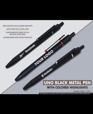 Uno Black Metal Pen with Colored highlights