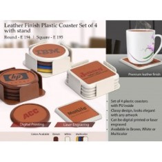 Leather finish Plastic coaster set of 4 with stand (round) E194