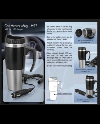 Car heater mug: with car / USB charger (500ml) H97