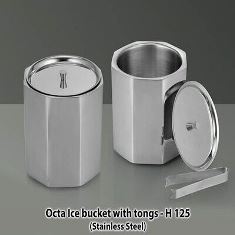 Octa SS Ice bucket with tongs H125