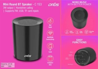 Artis Mini round BT speaker | 3W output | Handsfree calling | Supports FM, USB, TF card inputs (BT08) (MRP 899)