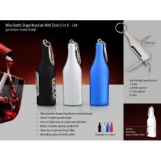 Wine Bottle shape keychain with 5 tools (metal) J64