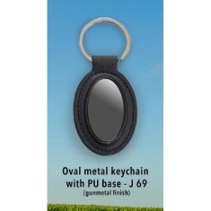 Oval metal keychain with PU base (gunmetal finish) J69