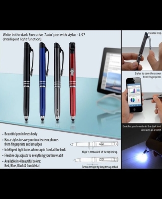 Write in the dark executive 'Auto' pen with stylus (brass body) L97
