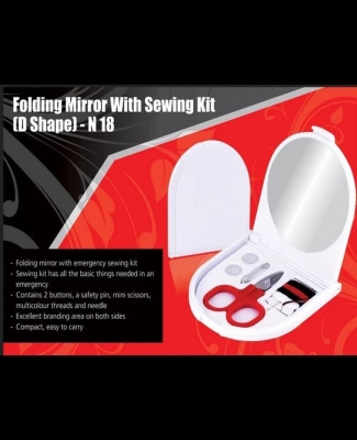 Folding mirror with sewing kit (D shape) N18