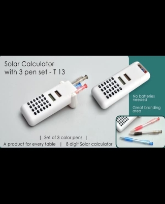 Solar calculator with 3 pen set T13