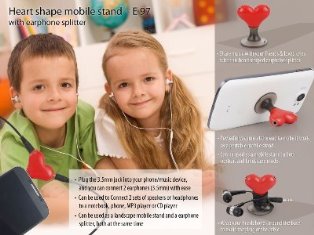 Heart shape vacuum mobile stand with earphone splitter E97