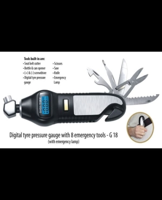 Digital tyre pressure gauge with 7 emergency tools G18