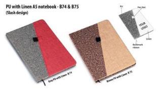 Gray PU with Linen A5 notebook (Slash design) B74