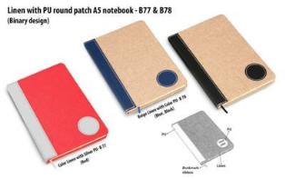 Colored Linen with PU round patch A5 notebook (Binary design) B77