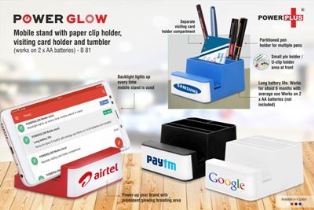 Powerglow Mobile stand with paper clip holder, visiting card holder and tumbler (works on 2 x AA batteries) B81