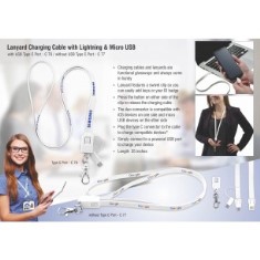 Lanyard charging cable with Lightning, Micro USB and USB type C port C76