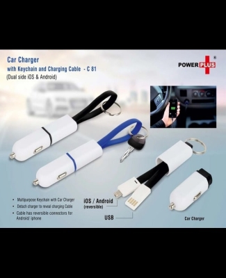 Car charger with keychain and charging cable (dual side iOS & Android) C81