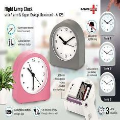 Night lamp clock with Alarm and Super Sweep movement | Rechargeable | 3 Level backlight A125
