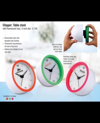 Chipper: Table clock with Fluorescent ring | 5 inch dial | Branding included MOQ 200pc A126