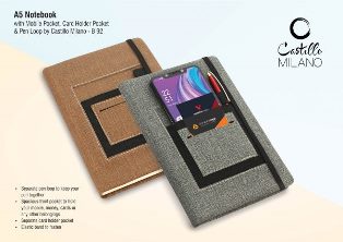 A5 notebook with mobile pocket, card holder pocket & pen loop by
Castillo Milano B92