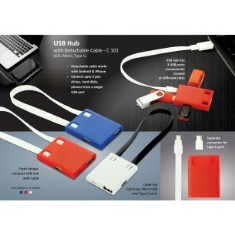 USB Hub with detachable cable (iOS, Micro, Type C) | 3 USB ports C101