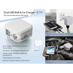 Wall and car charger- Dual USB E117