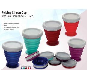 Folding silicon cup with cap (collapsible) E242