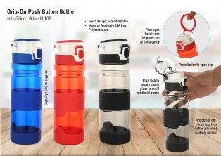 Grip-On: Push button bottle with silicon grip (600ml approx) | Made from Tritan | BPA free H169