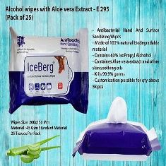 Pack of 25 Alcohol wipes with Aloe vera Extract | For Cleansing, Sanitizing, Moisturizing | Biodegradable wipes