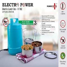 Electro Steel: 3 container electric steel lunch box with Auto cut function