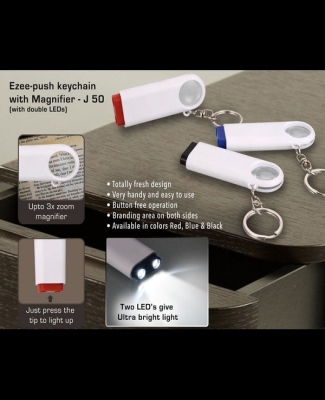 Double LED Ezee-push keychain with Magnifier