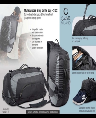 Multipurpose Sling Duffle Bag | Convertible to backpack | Dual tone finish | Separate laptop space