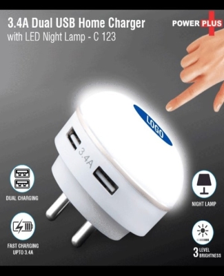 Dual USB fast charger with night lamp C123